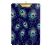 Peacock Feathers Blue Clipboard Writing Clipboards Standard A4 Letter Size Clipboards with Low Profile Metal Clip for Nurses Teachers Coaches