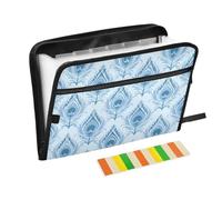 Peacock Feathers Blue Pattern Expanding File Folder A4,13 Pockets File Organiser, Paperwork A4 Plastic Wallet Document Storage Expander for School,Office and Home
