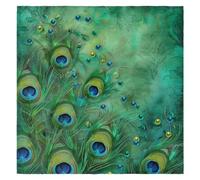 Peacock Feathers Cloth Napkins Green Peacock Feather Washable Dinner Napkins Oversized Soft Reusable Satin Tables Napkins for Party Events Wedding, 50 x 50 CM, Hotel Quality