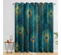 Peacock Feathers Curtains Blackout, 52x63 Inch 2 Panels - Tropical Exotic Bird Pattern Black Out Curtains, Home Decor, 63 Drop Eyelet Window Drapes for Bedroom, Living Room A&BE95