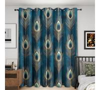 Peacock Feathers Curtains Blackout, 66x72 Inch 2 Panels - Peacock Eye Boho Pattern Black Out Curtains, Home Decor, 72 Drop Eyelet Window Drapes for Bedroom, Living Room PP&249