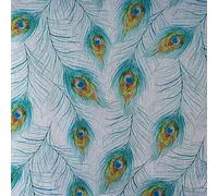 Peacock Feathers Digital Print Design Cotton Rich Linen Look Fabric Curtains Blinds Craft Quilting Patchwork Upholstery | 55" - 140 cm Wide | per Half Metre