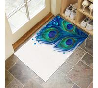 Peacock Feathers Door Mats Indoor 50 X 80 Cm, Machine Washable Inside Door Mat, Simple And Elegant Doormats, Absorbent Entrance Rug, Anti-Slip Floor Mats For Front Rear Doors (White)