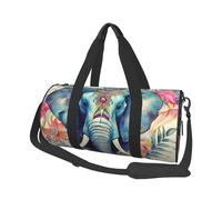 Peacock Feathers Elephant Duffle Bag for Women Men Personal Item Travel Bag Canvas Weekender Overnight Bag Lightweight Sports Tote Gym Bag Carry On Luggage Bag, Black, One Size