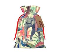 Peacock Feathers Elephant Gift Bag with Handles and tag, Holiday Decoration, for Christmas, Birthday, Wedding - (M)