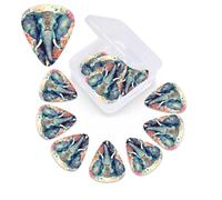 Peacock Feathers Elephant Guitar Picks 12 Pack Plectrums with Organizer Box, 3 Different Thickness Includes Thin Medium Heavy Picks