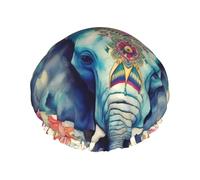 Peacock Feathers Elephant Shower Cap Reusable Waterproof Shower Bonnet for Women Men Elastic Band Bath Hair Hat Double Layered Washable Bath Cap for All Hairstyles, Travel-Friendly