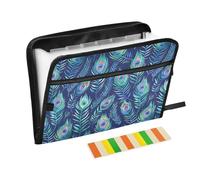 Peacock Feathers Grass Expanding File Folder A4,13 Pockets File Organiser, Paperwork A4 Plastic Wallet Document Storage Expander for School,Office and Home