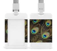 Peacock Feathers ID Badge Holder Cute ID Badge Name Card Holder with Lanyard Detachable Name Tag Clips Vertical ID Card Protector Case for Daily Office Gifts