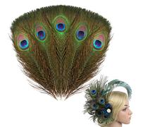 Peacock Feathers Long,Forreen 50 Pieces Peacock Eye Feathers Natural Large Green Beautiful Peacock Tail Feather Creative DIY Craft Feathers for Hair Hats Crafts Home Wedding Party Decoration,25-30CM