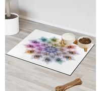Peacock Feathers Mandala Pet Feeding Mat for Cat Dog Water Bowl Food Mats Feathers Pet Feeding Mats Absorbent Nti-Slip Contain Spills Protects Floors Placemat 30.4 x 50.8 cm