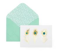 Peacock Feathers Motif Notecards | Set of 12 Boxed Cards & Envelopes | Gold Foil Embossed Design | Blank Inside | Thank You, Invitations & Everyday Notes | Stationery Gift Set