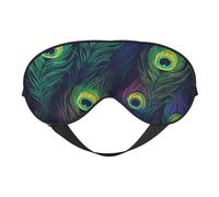 Peacock Feathers Pattern Sleep Mask for Women & Men - Double-Sided Eye Mask with Adjustable Strap, Soft Silky Feel, Light-Blocking & Breathable for Travel, Nap, Shift Work, Yoga
