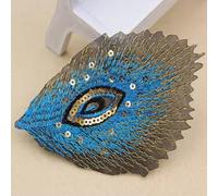 Peacock Feathers Phoenix Sequined Mesh Embroidered Sew Iron On Patches Badges for Dress DIY Appliques Decoration,Blue,10 Pack