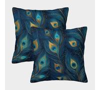 Peacock Feathers Pillow Cases Set of 2 Cozy Pillowcase Art Cushion Covers with Zipper Decorative for Couch Livingroom 50x50cm