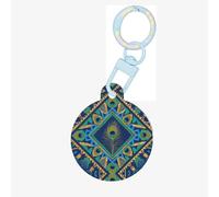 Peacock Feathers Print Personalized Round Acrylic Pet Tag, Cute Pet Decoration for Outdoor Walking Travel