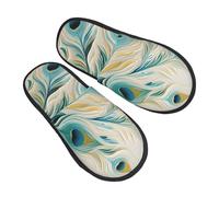 Peacock Feathers Slippers for Women Men Bohemian Non-Slip House Slippers Indoor Comfy Fuzzy Footwear Memory Foam Bedroom Travel Shoes L