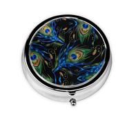 Peacock Feathers This Small, Round, Three-Compartment Travel Pill Box is Perfect for Storing Daily medications, Vitamins, and on-The-go.