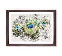 Peacock Feathers Watercolour Framed Print | A2 Walnut Framed Wall Art | Ready to Hang | Modern Animal Picture | Living Room Bedroom Lounge Office