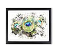 Peacock Feathers Watercolour Modern Framed Print | A2 Black Framed Wall Art | Ready to Hang | Modern Animal Picture | Living Room Bedroom Lounge Office