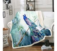 Peacock Fleece Throw Blanket Peacock Colorful Feather Watercolor Girls Boys Teens Tree Botanical Plush Blanket Animal Branches Design for Sofa Bed Baby 30x40Inch