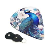 Peacock Floral 6 Pack Guitar Picks With Holder, Personalized Guitar Plectrums Non-Slip Portable Ukulele Bass Picks 0.71mm For Acoustic Guitar Lovers Gifts