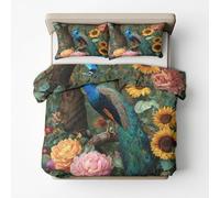 Peacock Floral Bedding Double Duvet Cover Sets Beautiful Bird Quilt Cover 3 Piece, Peacock Floral Room Decor Bedding Set & Gift, Super Soft, Microfibre, With 2 Pillowcases, No Comforter, LS5260