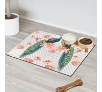 Peacock Floral Flower Bird Pet Feeding Mat for Cat Dog Water Bowl Food Mats Pet Feeding Mats Absorbent Nti-Slip Contain Spills Protects Floors Placemat 40.6 x 60.9 cm