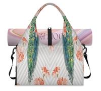 Peacock Floral Flower Bird Sports Duffle Bag with Shoe Compartment Weekend Overnight Bags Tote Cabin Luggage Bag for Gym Yoga Travel