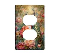 Peacock Floral Light Switch Cover Plates/Outlet Covers, Colorful Blooming Flowers for Home Decor, Thermoplastic Wall Plates, Standard Size Single Duplex Outlet