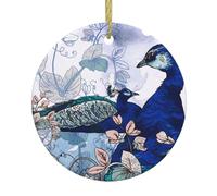 Peacock Floral Print Christmas Tree Ceramic Hanging Ornaments,Round Ceramic Decorations,For Home, Christmas