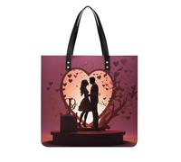 Peacock Floral Work Tote Bag for Women Leather Shoulder Bag with Magnetic Buckle Purse And Handbags, Kissing Silhouette, 39x39cm