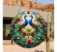 Peacock Flower Acrylic Stained Windows Hanging Suncatcher,Flower Stained Acrylic Suncatchers Window Ornament Stained Glass Panel Sun Catcher Wall Hanging Decor Birthday Gifts