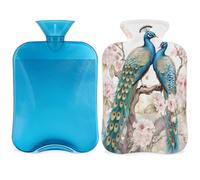 Peacock Flower Artwork Birds Hot Water Bottle with Cover, 2L Hot Water Bag for Pain Relief, Neck and Shoulder, Hand Feet Warmer