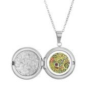 Peacock Flower Feather Pattern Locket Necklace Hold Picture Jewelry Birthday Gift