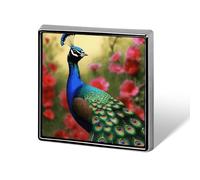 Peacock Flowers Brooch Pin Cute Button Badge Aluminum Alloy Button Pins Rectangle Lapel Pin Elegant Memorial Pins Square Brooches for Clothing Backpack Jackets Decoration