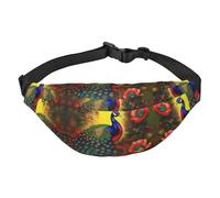 Peacock flowers Large Fashion Crossbody Waist Bag, Travel Casual Boys Waist Bag, Suitable for Sports, Running, Cycling, Traveling, Fishing