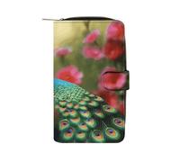 Peacock Flowers Leather Wallet,Multiple Card Slots Clip,Multi-Functional Slim Billfold For Men Women
