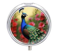Peacock Flowers Pill Box,3 Compartments Round Small Pills Case Moisture-Proof Portable Pill Container for Travel Vitamins Fish Oil Supplements