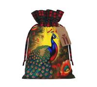 Peacock flowers Print Christmas S Linen Bags Drawstring, Treat Sacks Gift Wrap Bags Xmas Holiday Party Favors Presents