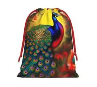 Peacock flowers Print Holiday Drawstring Bag, Treat Pouch Wrap,Reusable Event Favor,Daily Storage Bag S