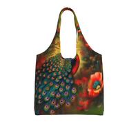 Peacock flowers Printed Canvas Bag Women's Fashion Shoulder Tote Bag Lightweight Shopping Bag