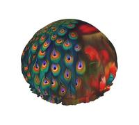 Peacock flowers Printed shower cap, reusable, double-layered design, suitable for women to wrap their hair, wash their face, and apply face masks.