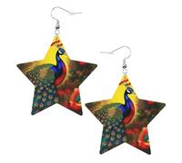 Peacock flowers Prints Leather Star-Shaped Earrings Lightweight And Stylish Accessories For Parties Dances And Everyday Life.
