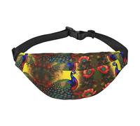 Peacock flowers Travel Fashion Waist Bag, Suitable for Sports, Running, Cycling, Traveling, Fishing Boys Large Crossbody Waist Bag,