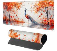 Peacock Gaming Mouse Mat 600x300x3mm, Mouse Pad Large Plant, Desk Mat with Stitched Edge, Mousepad with Non-Slip Rubber Base, Office Accessories, Keyboard Pad, for Gifts, Gaming, Desk Office, A-7656