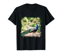 Peacock Garden Bird Elegant Nature Wildlife Floral Scene T-Shirt