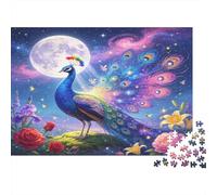 Peacock Garden Mystical Night 1000 Piece Jigsaw Puzzle Paper for Adults Flower Fantasy Scene Puzzle Game for Family Relax Home Gift Focus 52x38cm/1000pcs