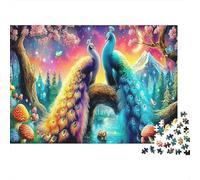 Peacock Garden Recycled Paper Two Peacocks in Magical Forest Jigsaw Puzzle Interactive Family Activity 52x38cm/1000pcs