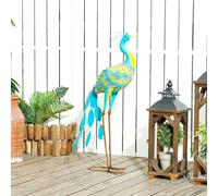Peacock Garden Statue, Metal Garden Gift with Stakes, Multi-Colour Outsunny Multi One Size